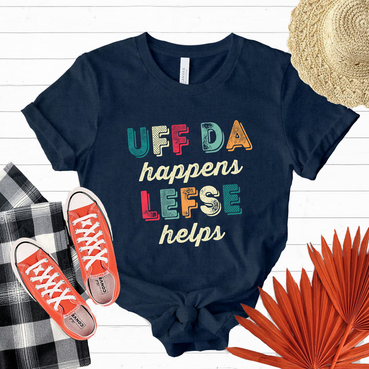 Uff Da Happens Lefse Helps Minnesota Shirt | Navy Blue Unisex Jersey T-shirt