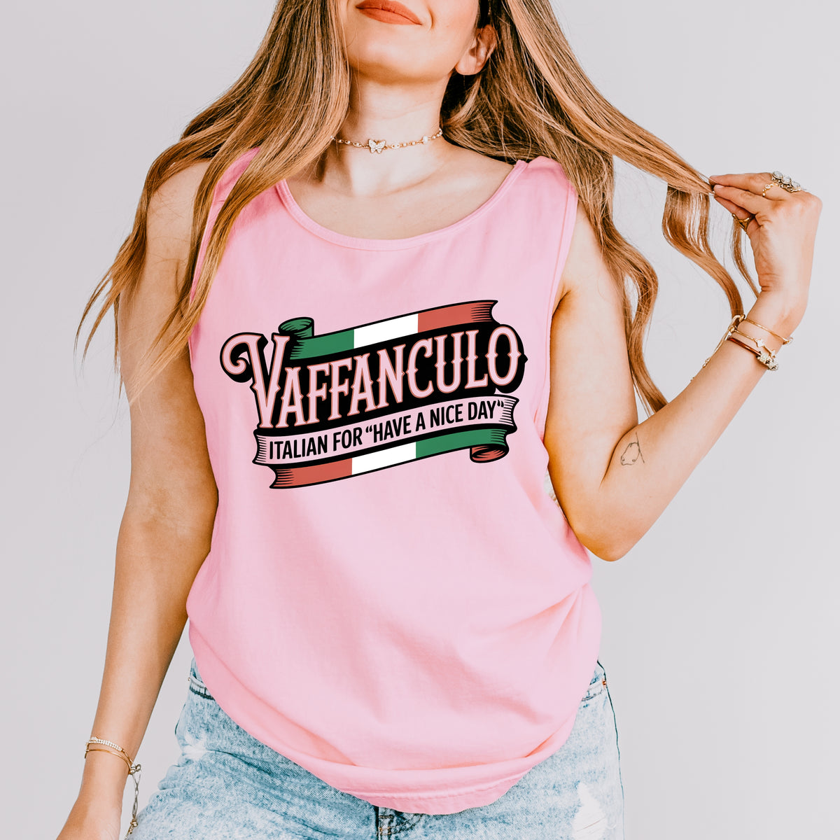 Funny Italian Vaffanculo Shirt | Blossom Pink Garment-dyed Tank Top