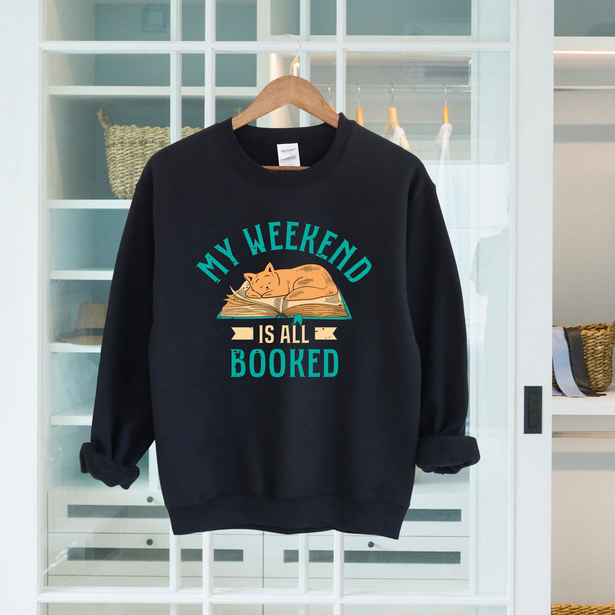 My Weekend Is Booked Book Worm Reading Shirt  | Black Crewneck Sweatshirt