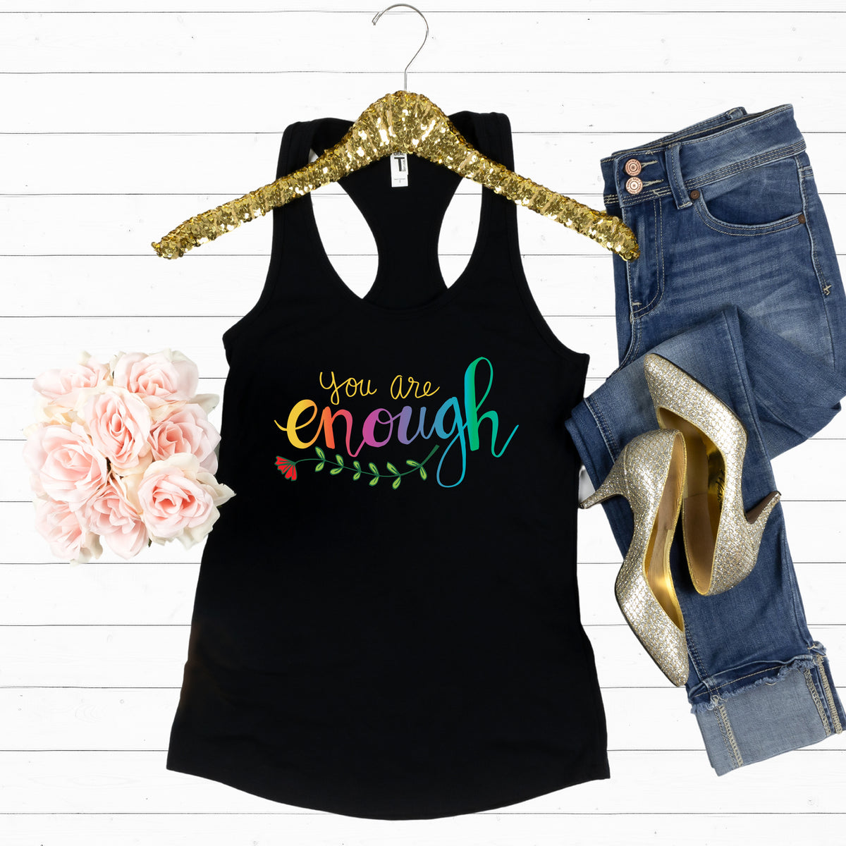 You Are Enough Girl Power Psychology Shirt  | Black Racerback Tank Top