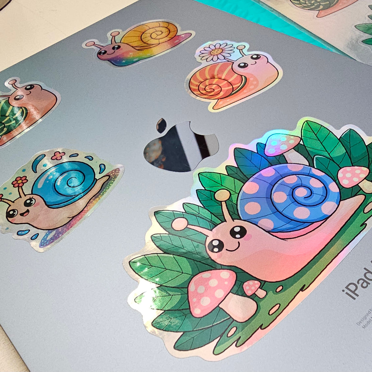 Cute Kawaii Snail Sticker Set | Snail Lover Holographic Stickers Sheet | Nature Gift Stocking Stuffers