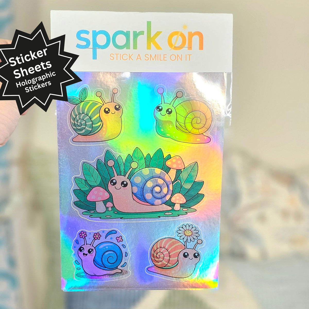 Cute Kawaii Snail Sticker Set | Holographic Sticker Sheet