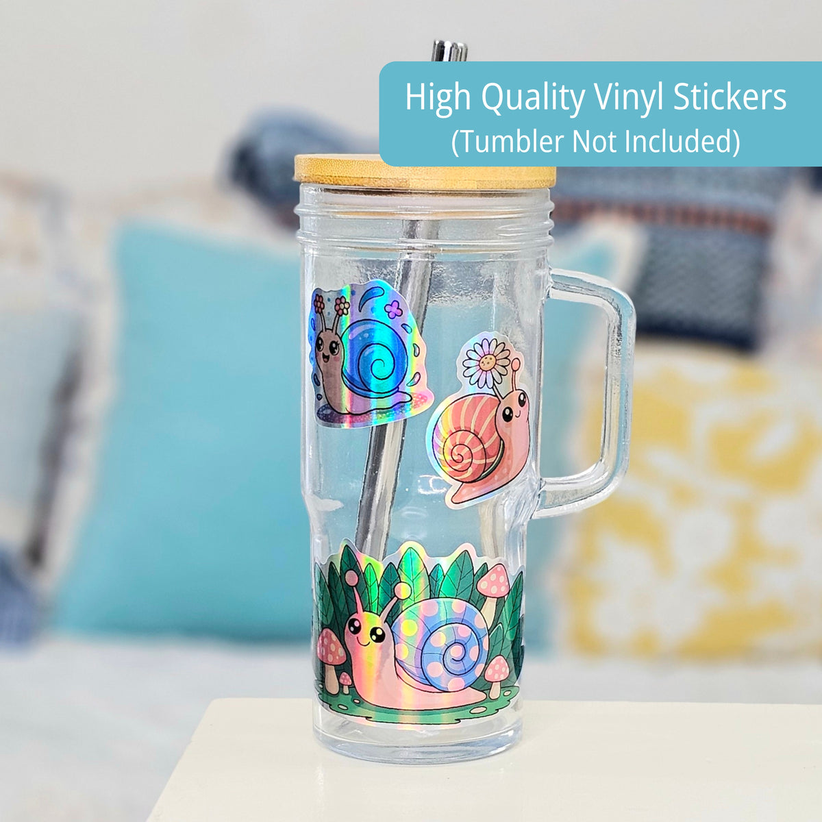 Cute Kawaii Snail Sticker Set | Snail Lover Holographic Stickers Sheet | Nature Gift Stocking Stuffers