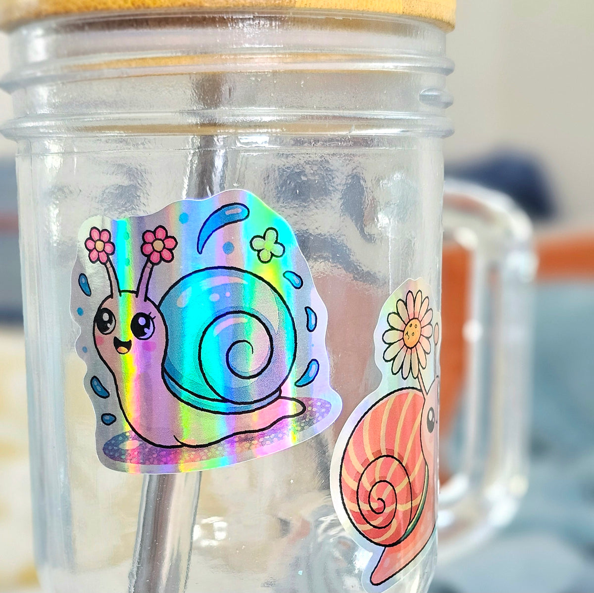Cute Kawaii Snail Sticker Set | Snail Lover Holographic Stickers Sheet | Nature Gift Stocking Stuffers