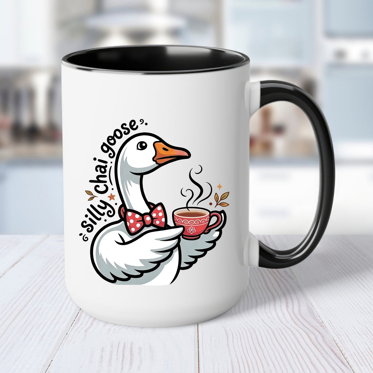 Silly Chai Goose Accent Mug || Black Accent Coffee Cup
