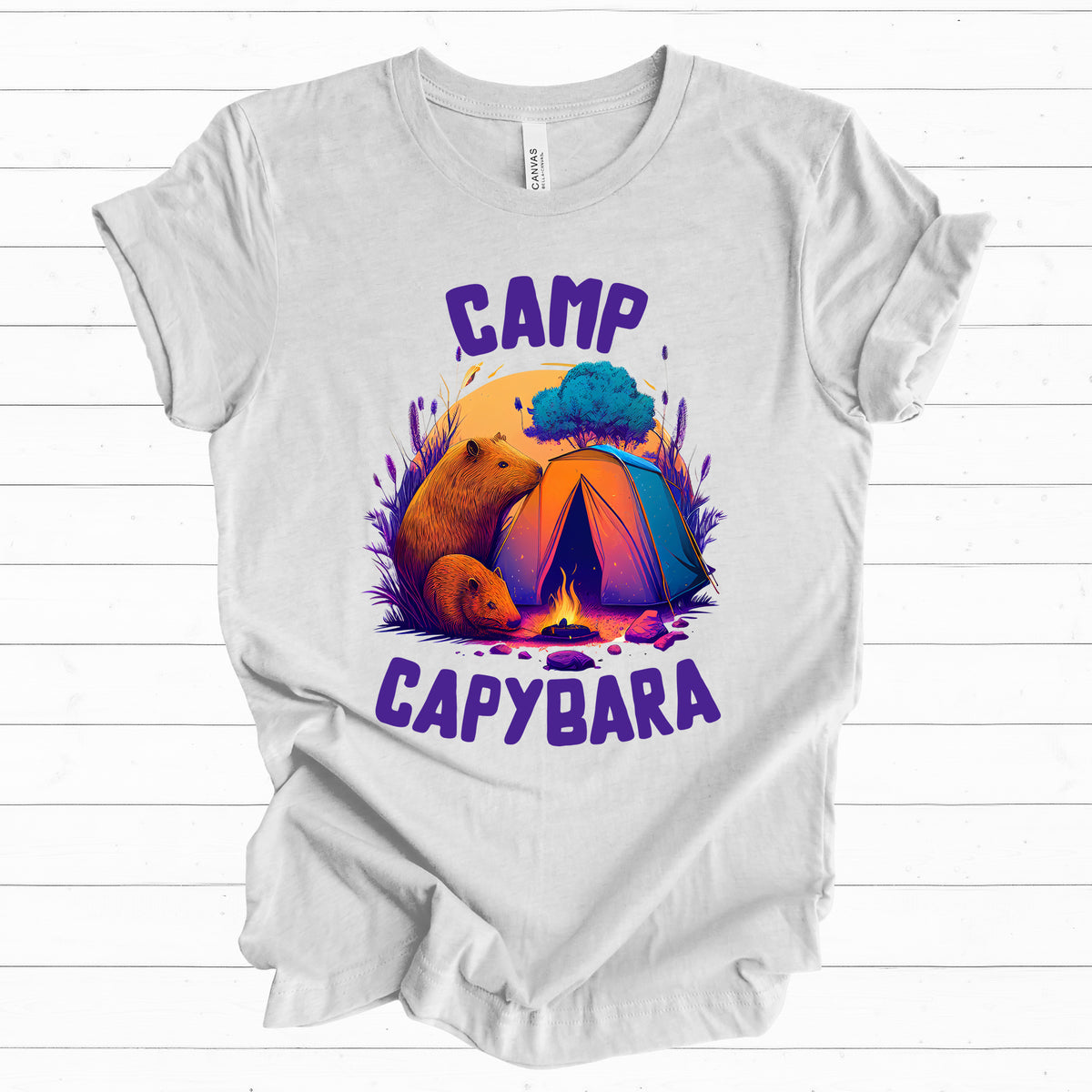 Camp Capybara Shirt | Capybara Lover Gift | Retro Camping Shirt | Funny Capybara Shirt | Unisex Jersey T-shirt