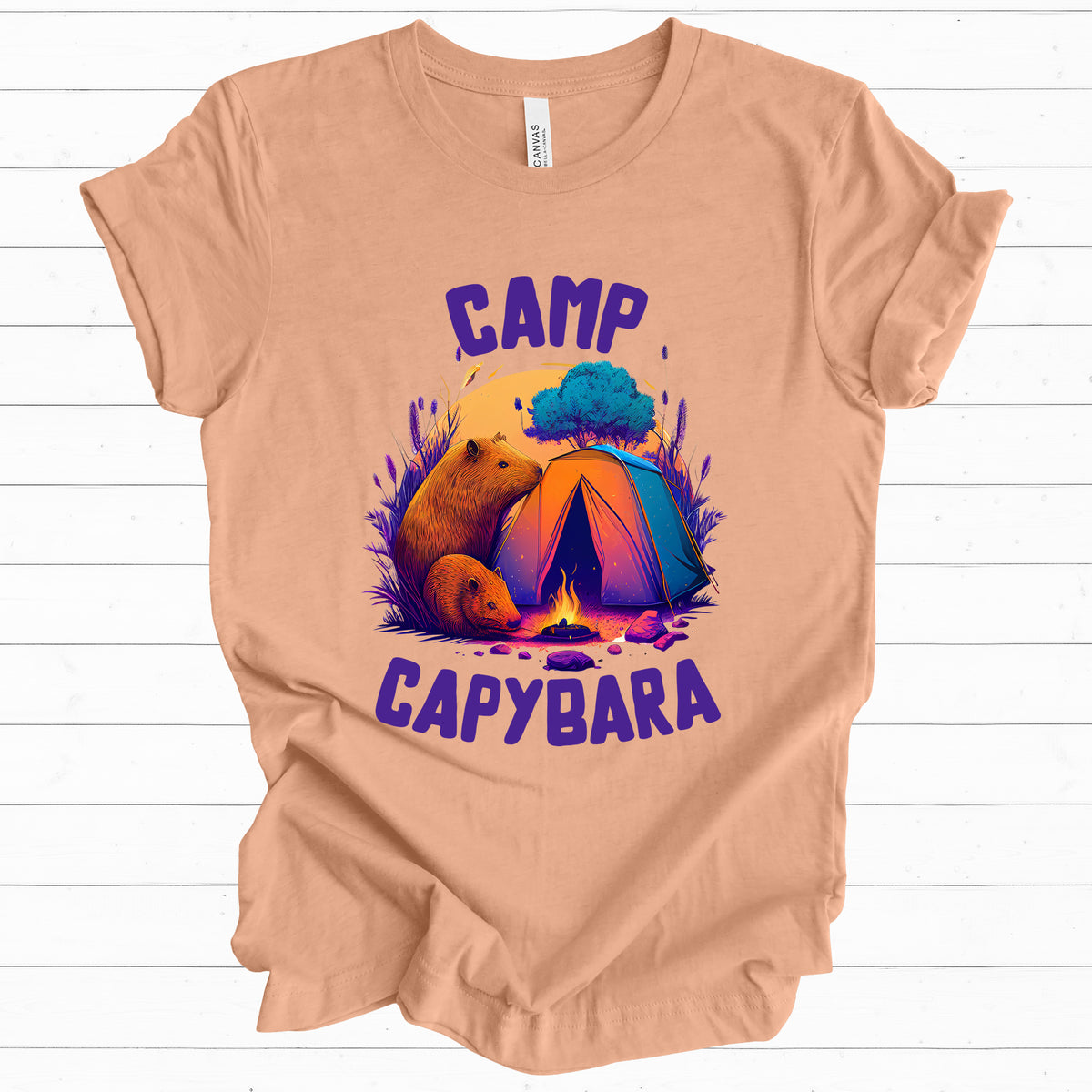 Camp Capybara Shirt | Capybara Lover Gift | Retro Camping Shirt | Funny Capybara Shirt | Unisex Jersey T-shirt