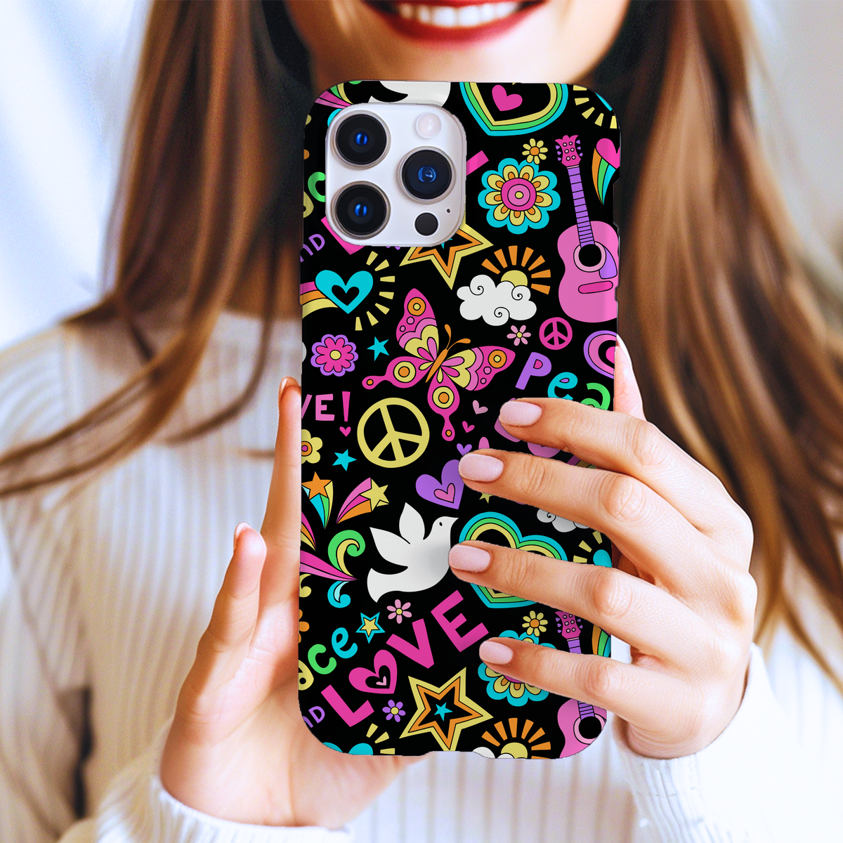 Peace Sign Retro 70s iPhone 15 14 13 12 11 Case (all models) 