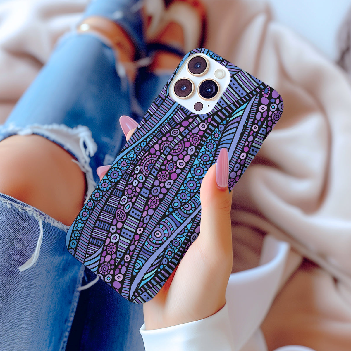 Purple Geometric Design iPhone 15 14 13 12 11 Case (all models
