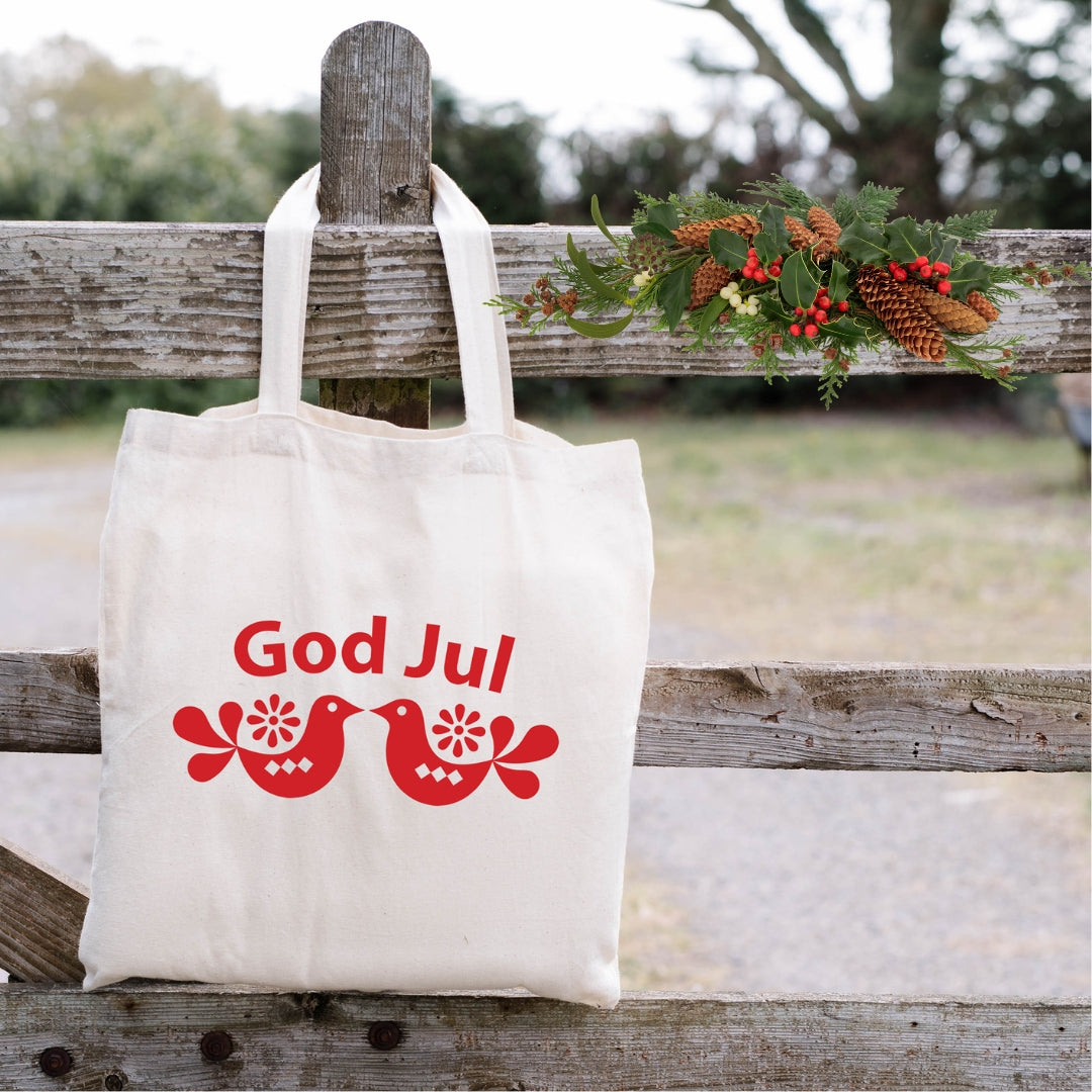 God Jul Swedish Christmas Folk Art Tote 
