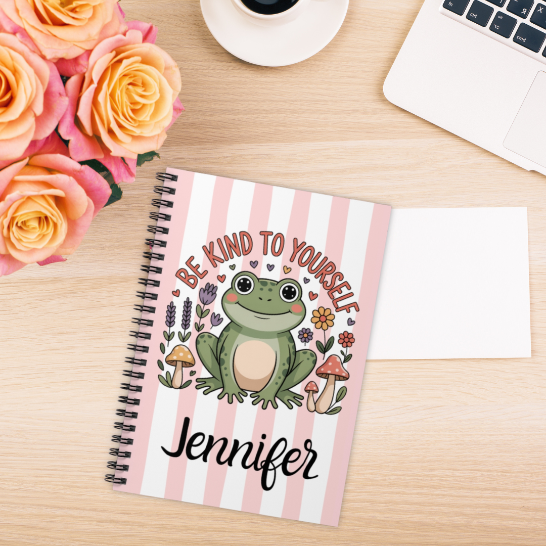 Be Kind To Yourself Personalized Journal  | Pink & White Striped Journal 