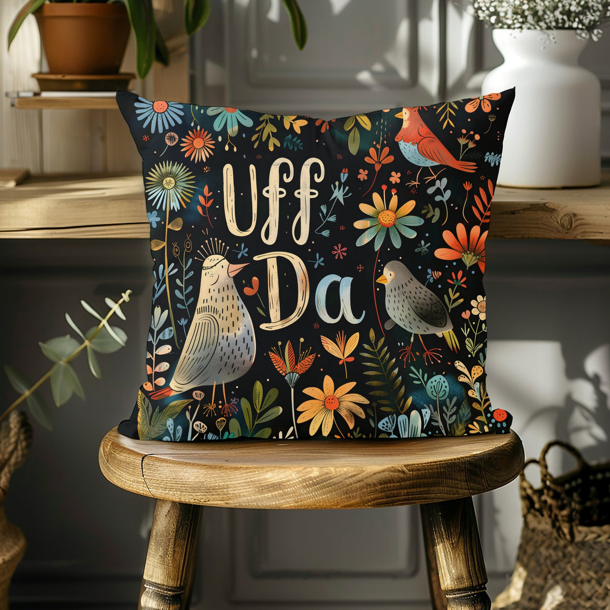 Uff Da Scandi Sueded Throw Pillow Case 