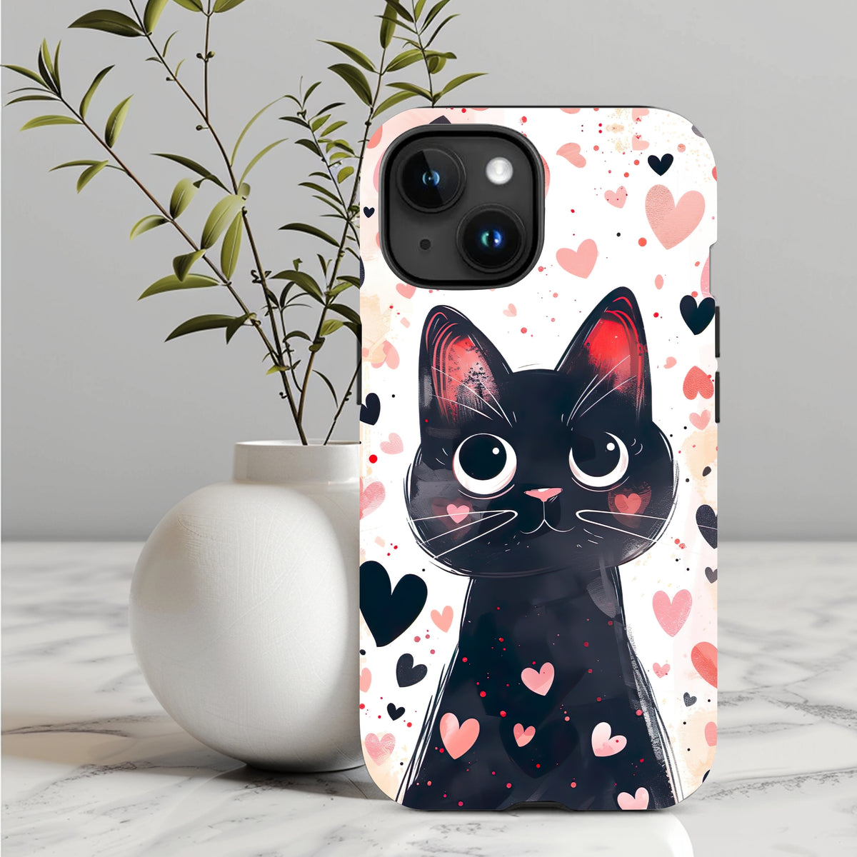 Cute Black Cat Valentine iPhone Case 