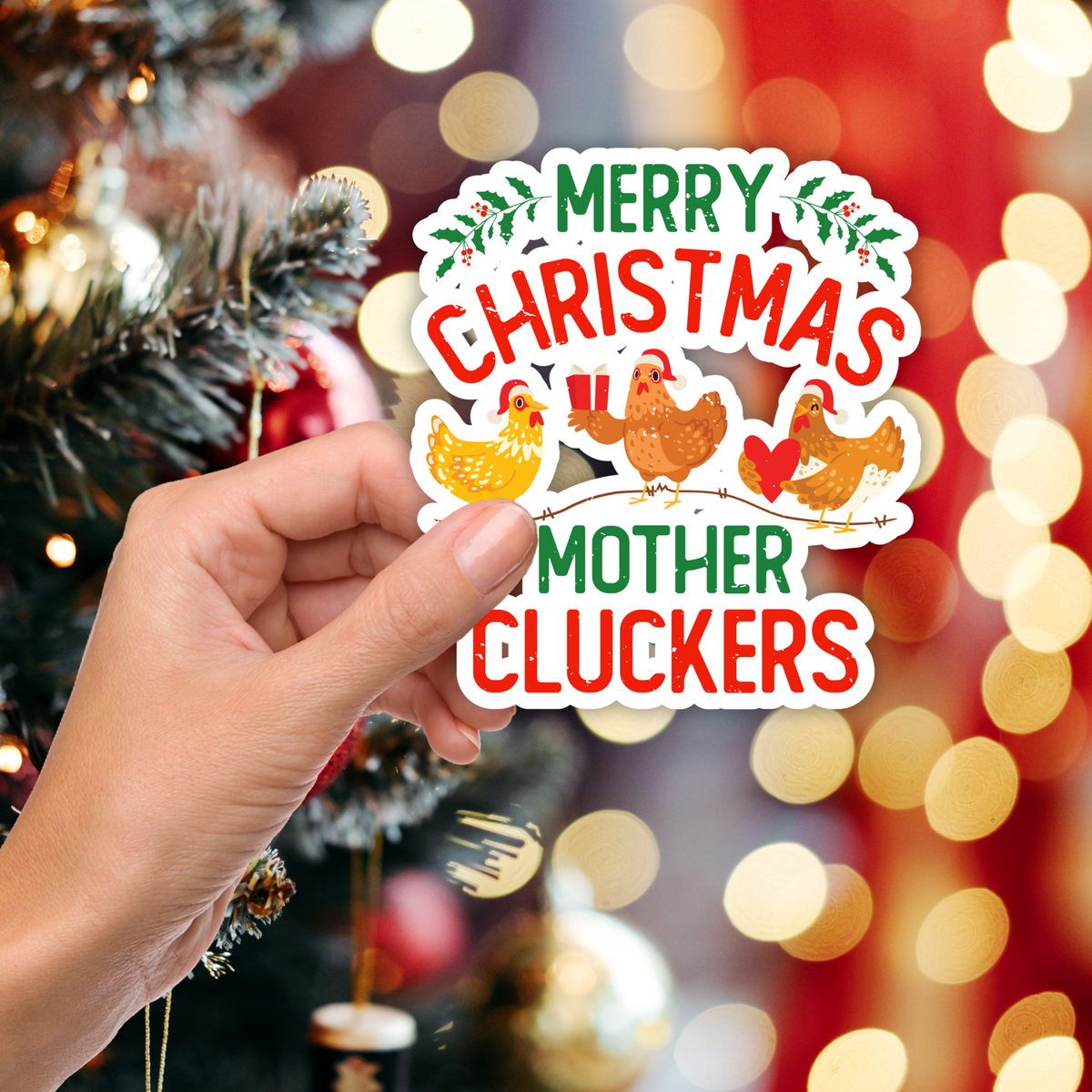 Funny Merry Christmas Chicken Vinyl Stickers