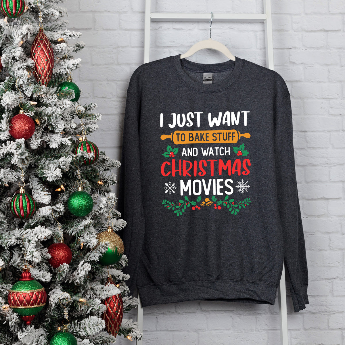 Bake Stuff Christmas Movies Funny Baking Shirt | Dark Grey Heather Sweatshirt
