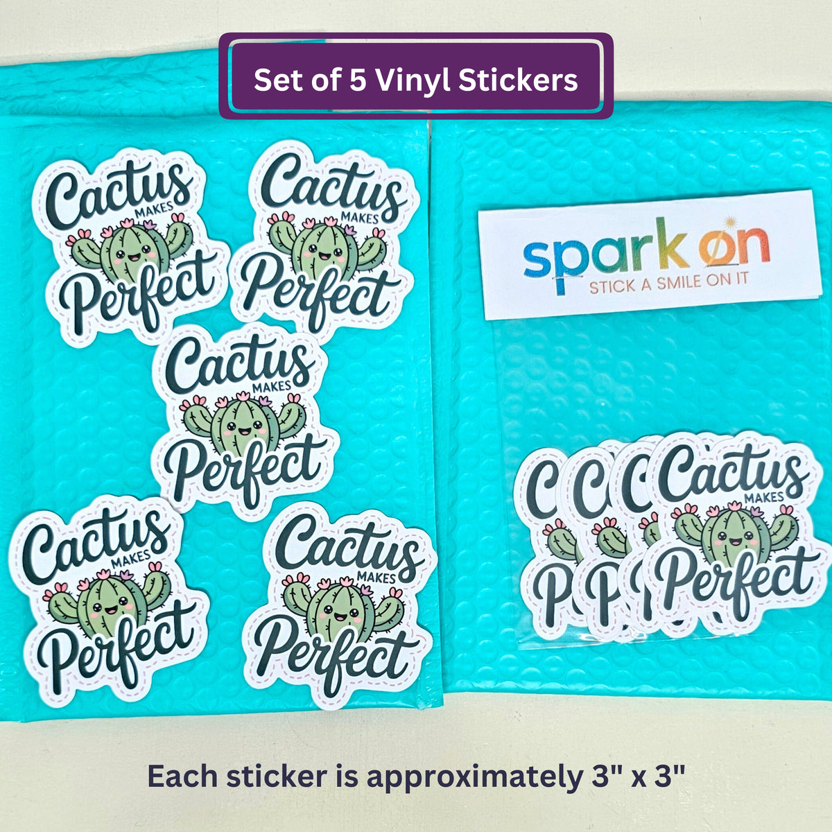 Cactus Makes Perfect Plant Sticker Set | Cute Kawaii Stickers | Plant Lover Gift | 5-Pack
