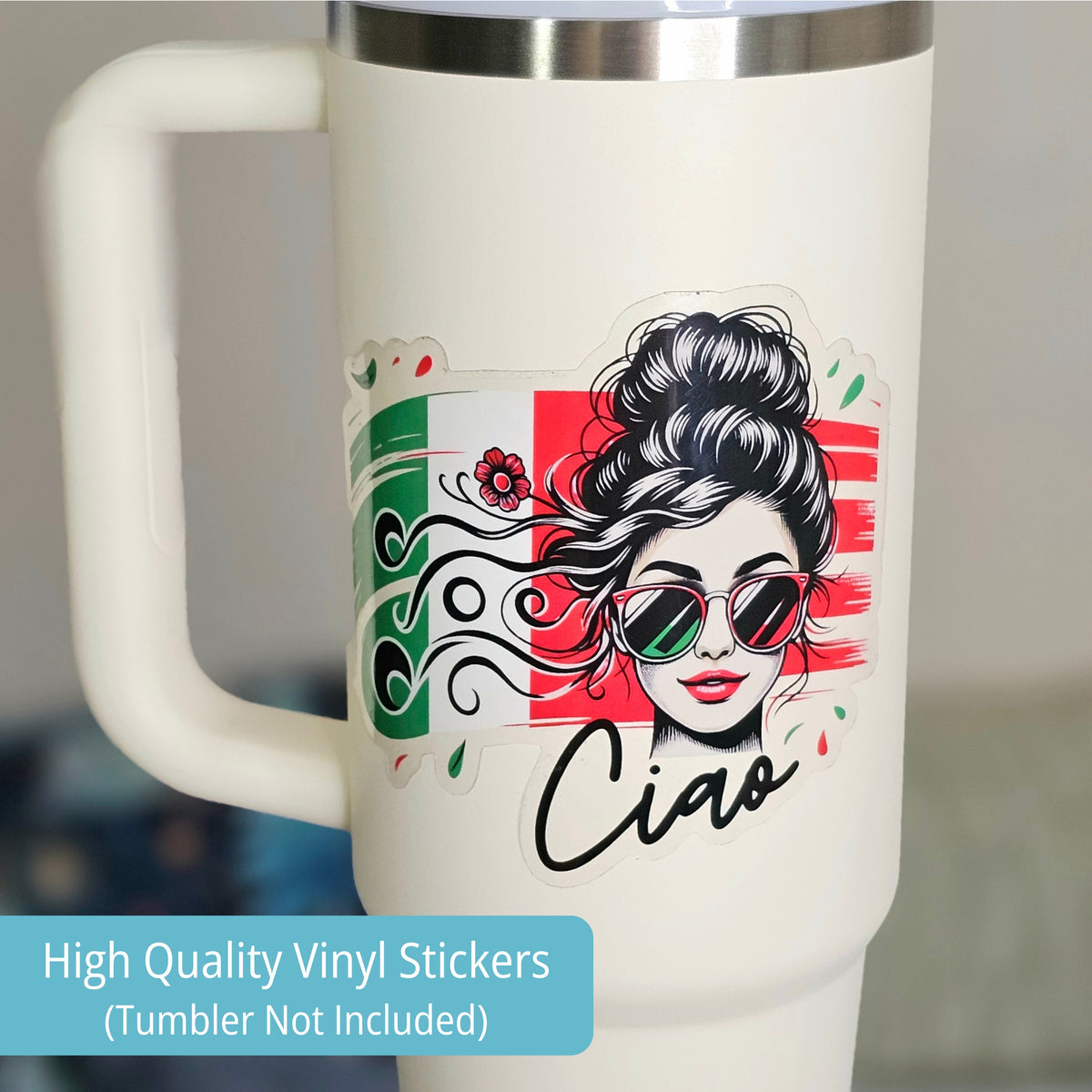 Ciao Italian Flag Stickers | Italian Girl Clear Sticker Set | Italy Travel Lover Gift