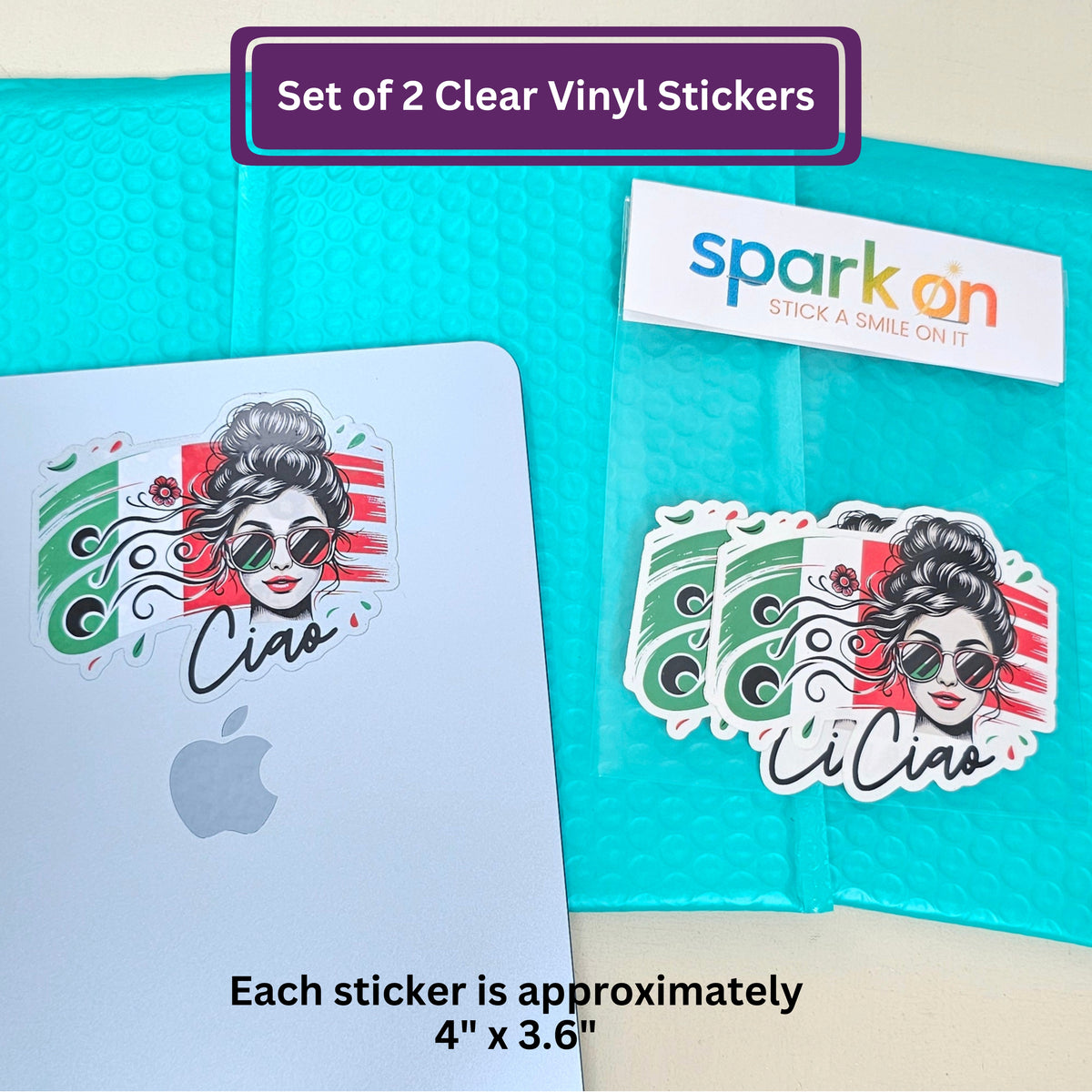 Ciao Italian Flag Stickers | Italian Girl Clear Sticker Set | Italy Travel Lover Gift