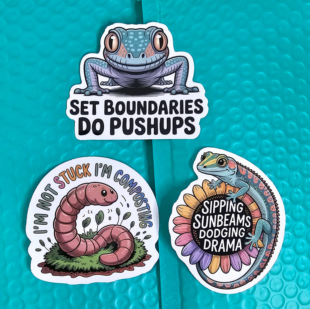Motivational Critter Reptile Bug Stickers | Funny Nature Lover Sticker Set of 6