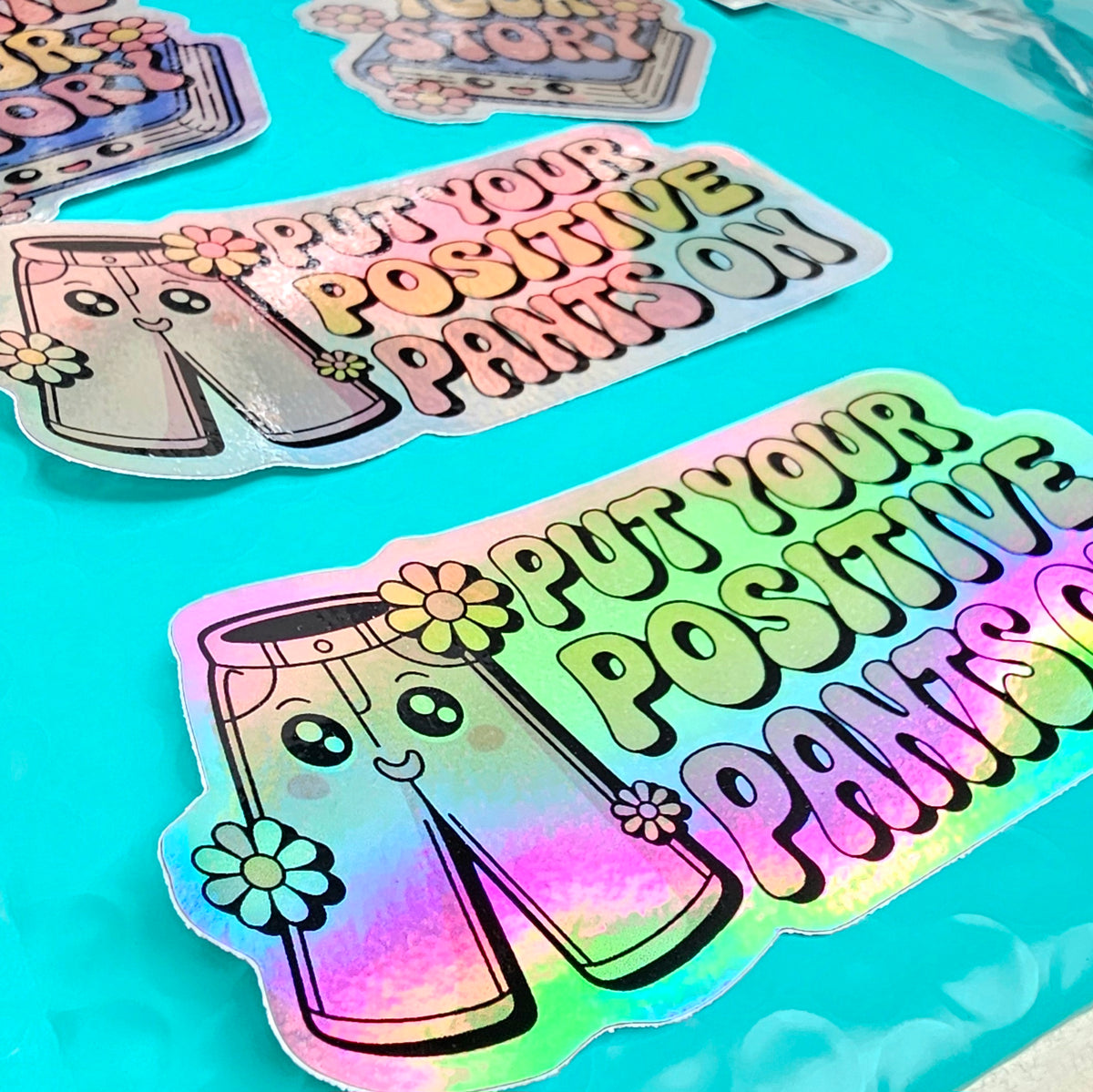 Kawaii Holographic Stickers | Affirmations Sticker Set | Mental Health Stickers | Psychologist Gift | 4-Pack