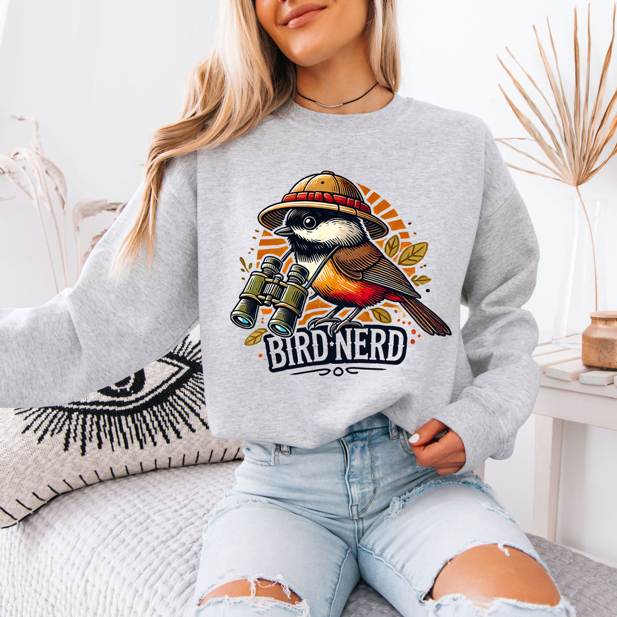 Funny Bird Nerd Robin Shirt | Ash Grey Unisex Crewneck Sweatshirt