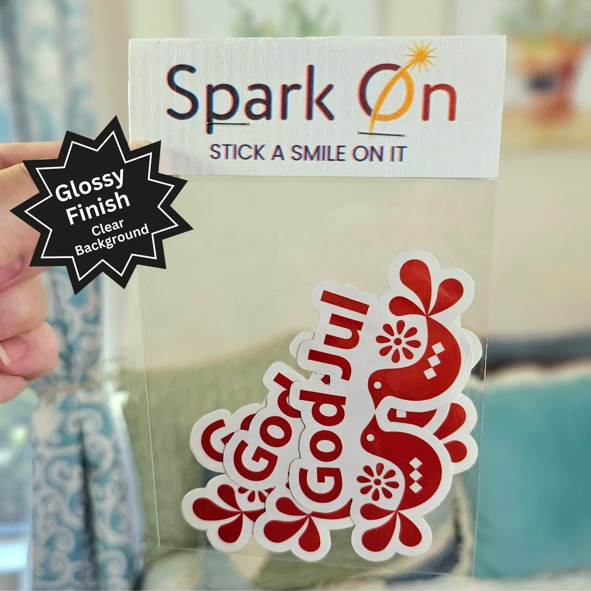 God Jul Clear Christmas Stickers | Swedish Christmas Sticker Set of 4 | Nordic Gift