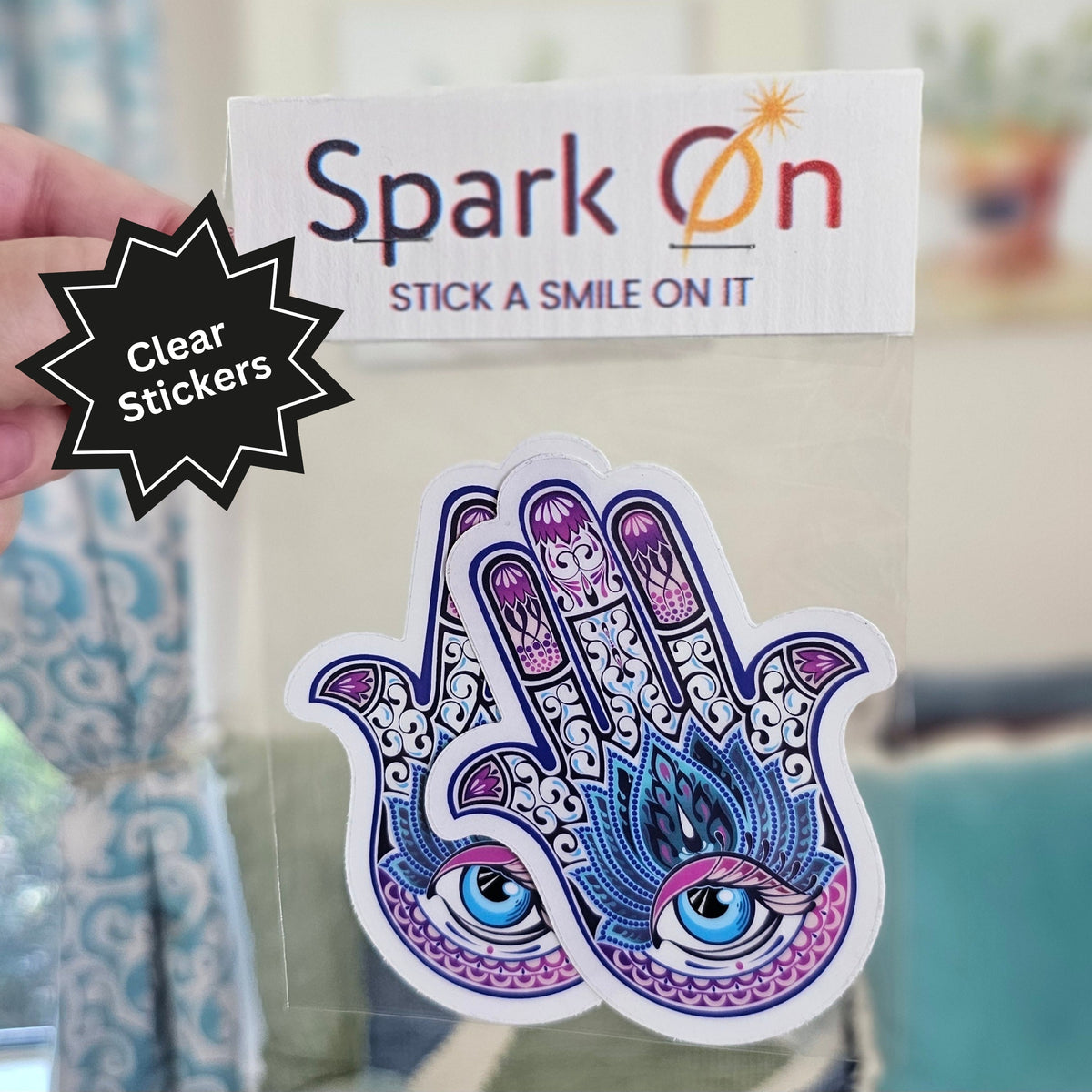 Hamsa Hand of Fatima Stickers | Evil Eye Protection Gift | Holographic or Clear Stickers