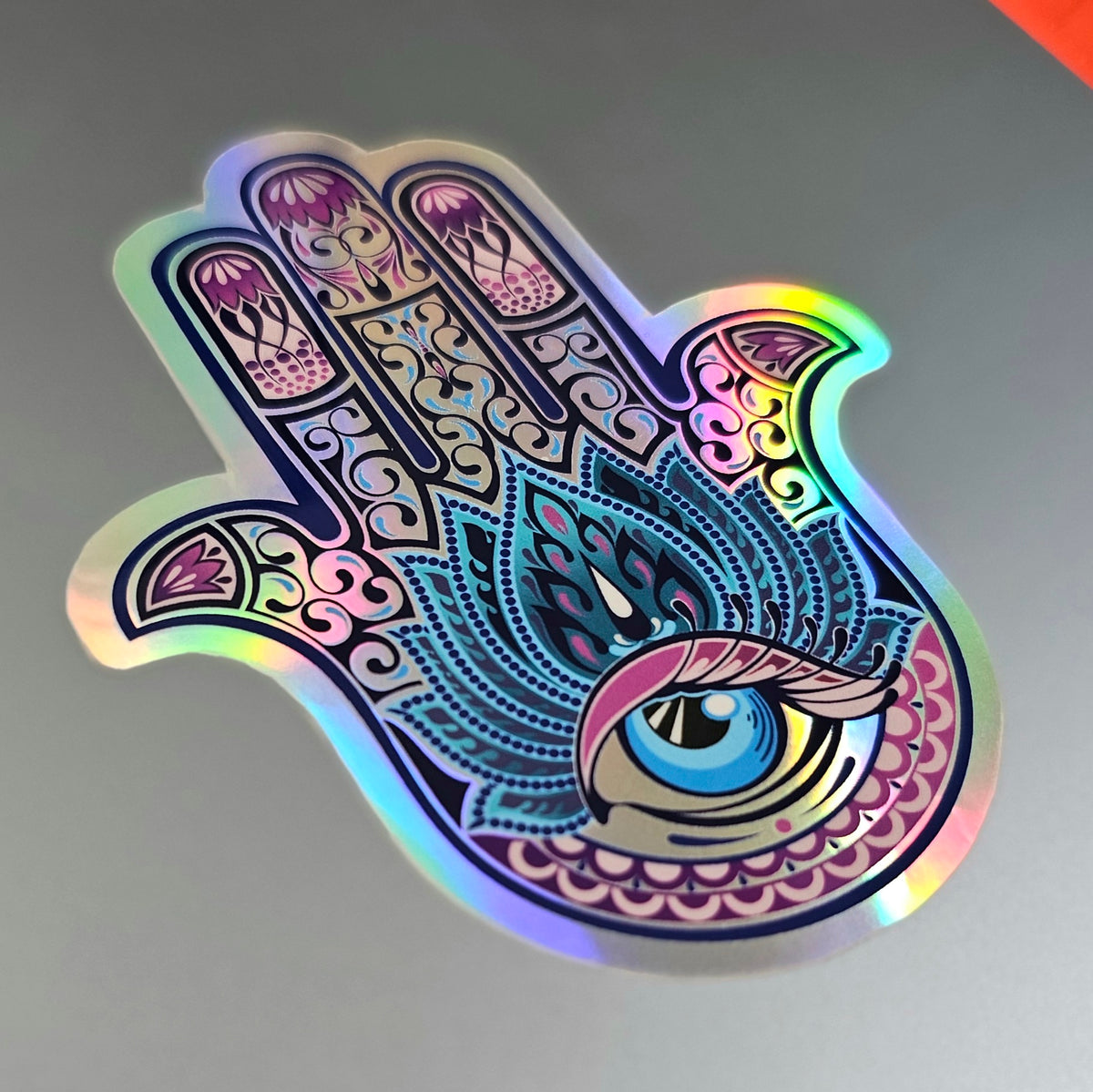 Hamsa Hand of Fatima Stickers | Evil Eye Protection Gift | Holographic or Clear Stickers