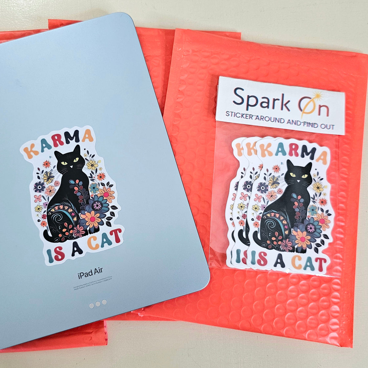 Karma Is a Cat Stickers | Cat Lover Gift | Boho Vinyl Sticker Set of 3