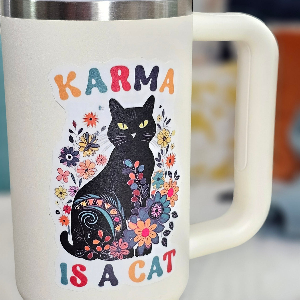 Karma Is a Cat Stickers | Cat Lover Gift | Boho Vinyl Sticker Set of 3