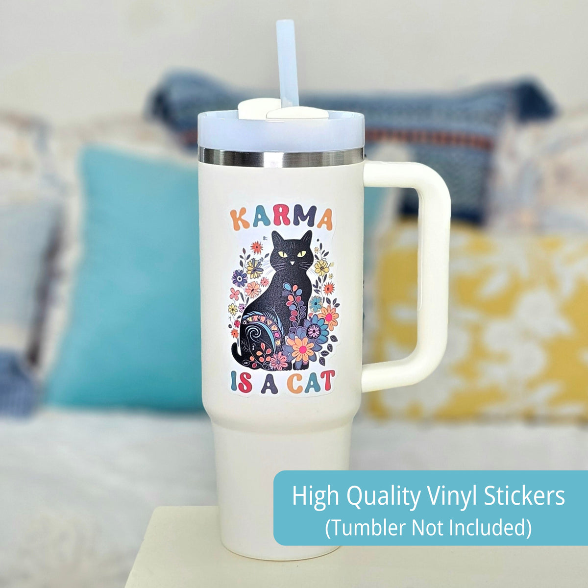 Karma Is a Cat Stickers | Cat Lover Gift | Boho Vinyl Sticker Set of 3