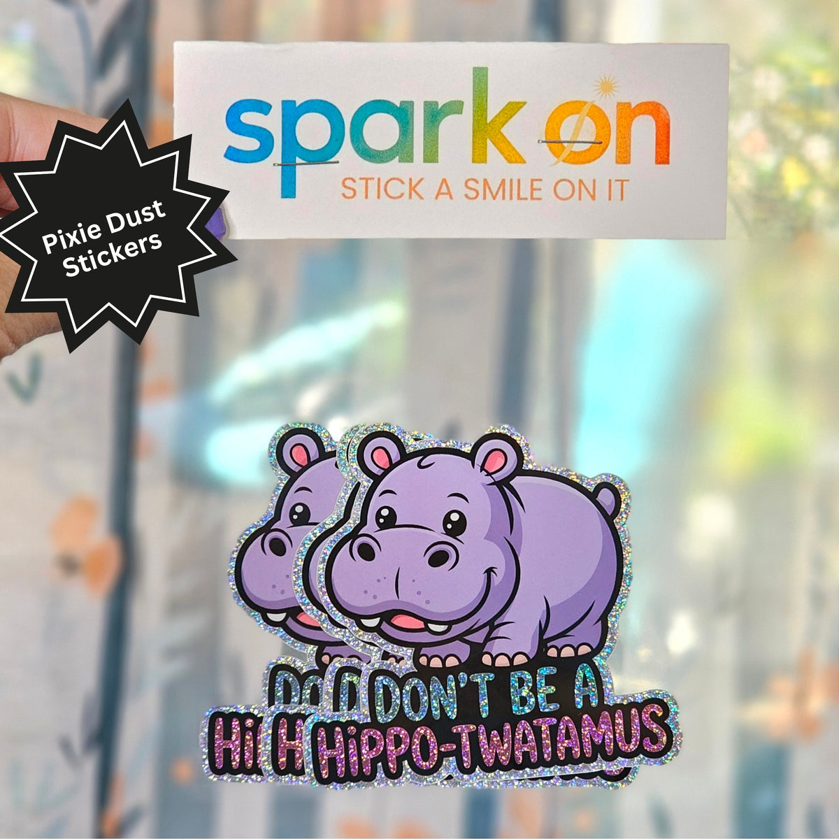Pixie Dust Hippo Sticker Pack (3) | Pixie Dust Glitter Sticker Set