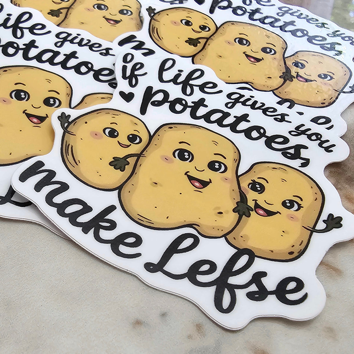 Cute Kawaii Lefse Party Stickers | If Life Gives You Potatoes Funny Lefse Sticker Pack (6), Minnesota Gift