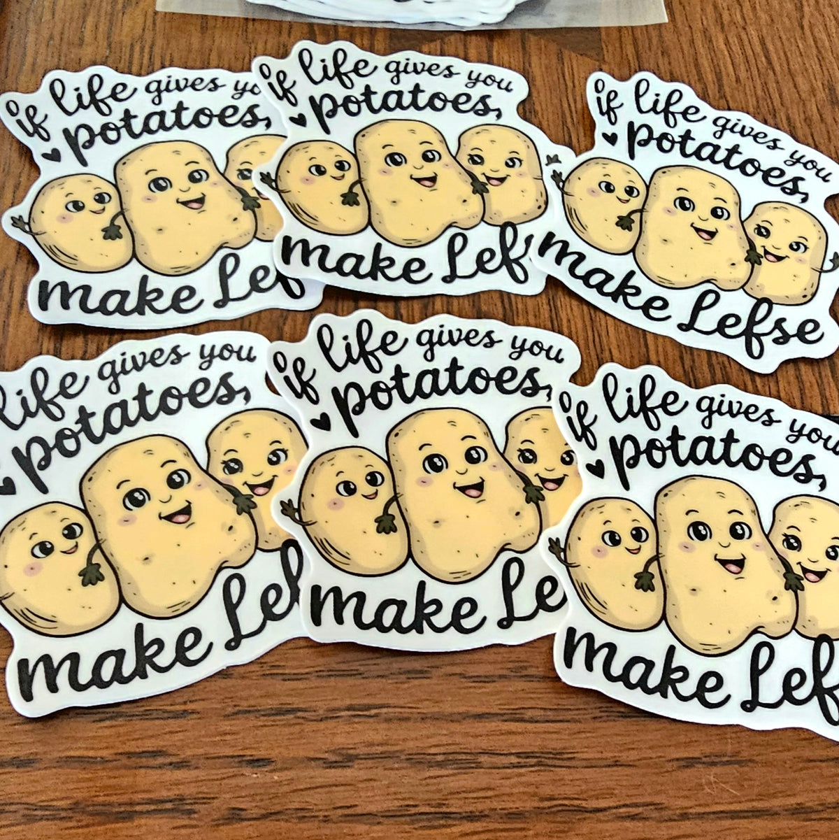Cute Kawaii Lefse Party Stickers | If Life Gives You Potatoes Funny Lefse Sticker Pack (6), Minnesota Gift