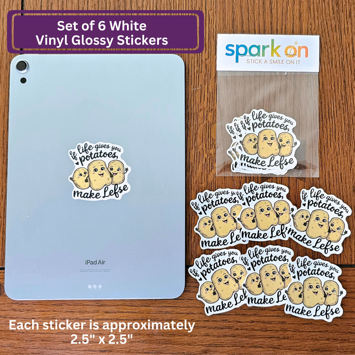 Cute Kawaii Lefse Party Stickers | If Life Gives You Potatoes Funny Lefse Sticker Pack (6), Minnesota Gift