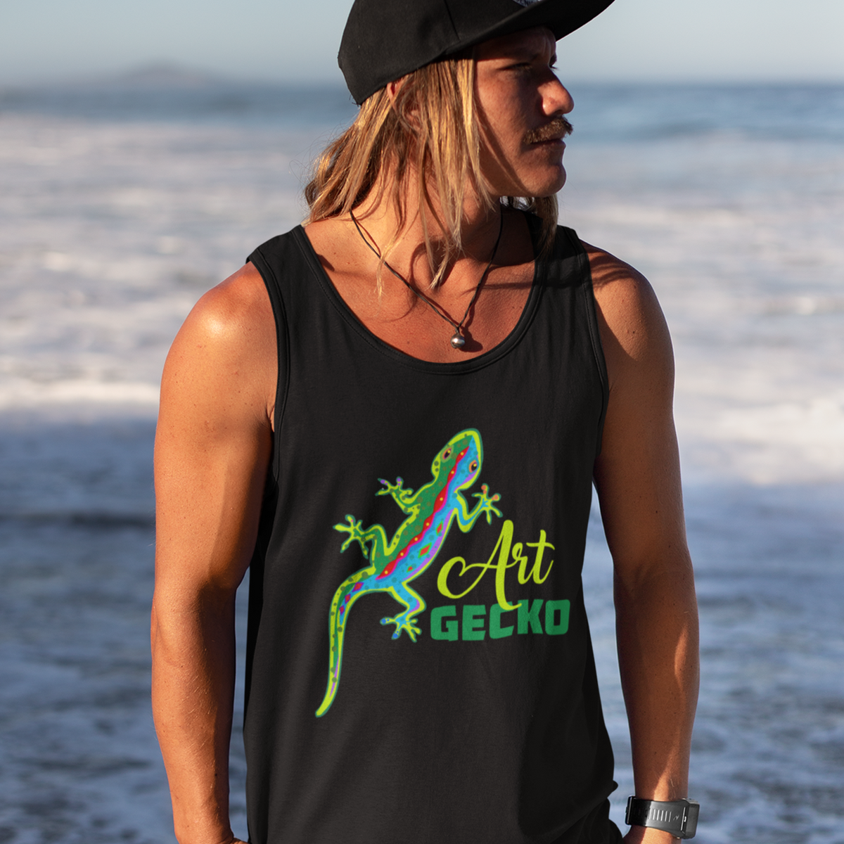 Gecko Lizard Neon Line Art Tropical Shirt  | Black Unisex Jersey T-shirt