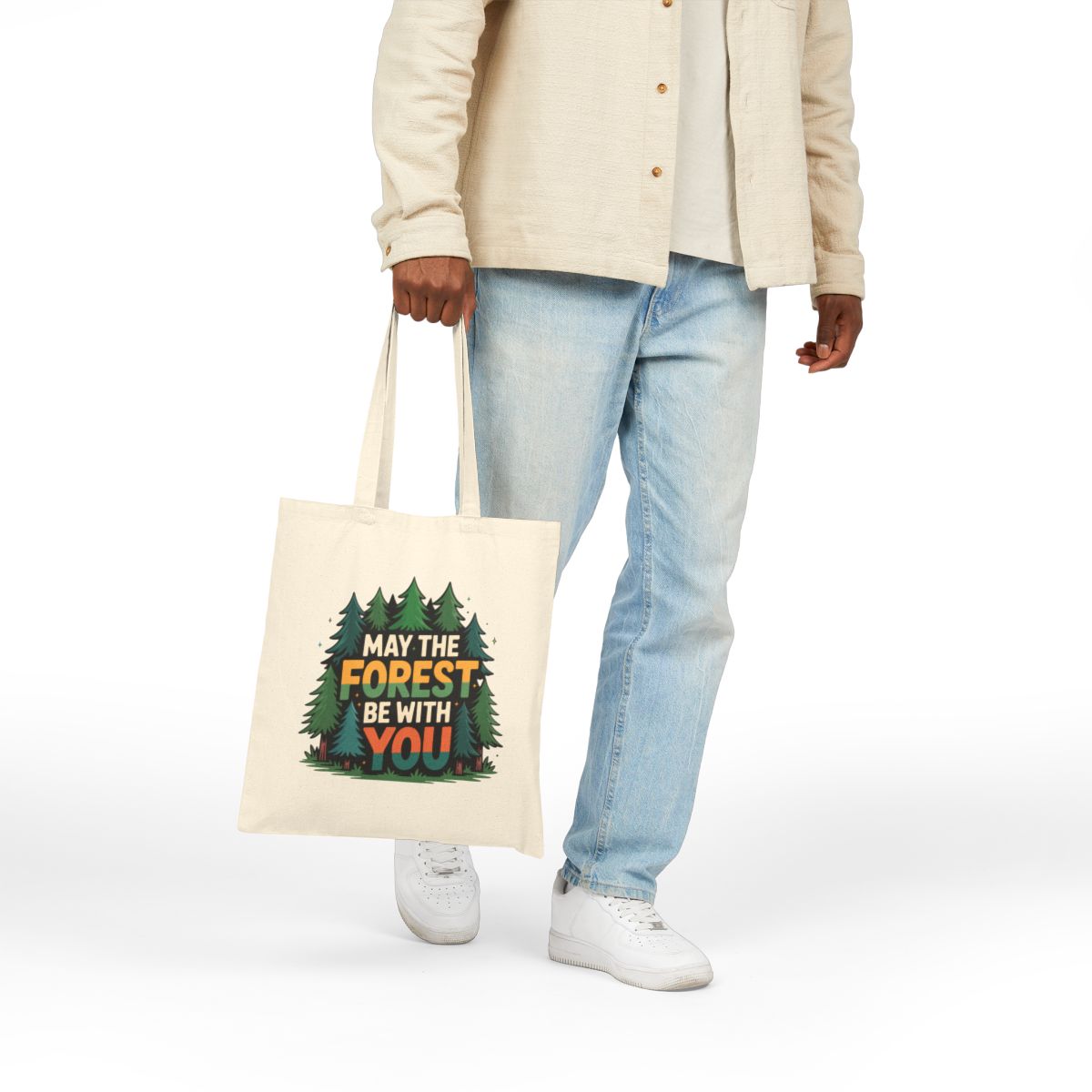 May The Forest Be With You Tote Bag | Pine Tree Cotton Canvas Tote | Funny Camping Market Bag | Nature Lover Gift