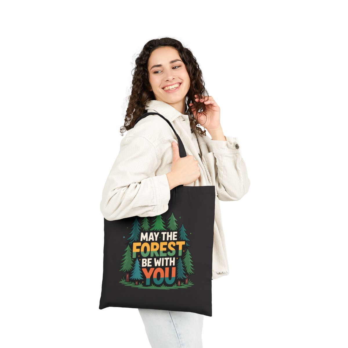 May The Forest Be With You Tote Bag | Pine Tree Cotton Canvas Tote | Funny Camping Market Bag | Nature Lover Gift