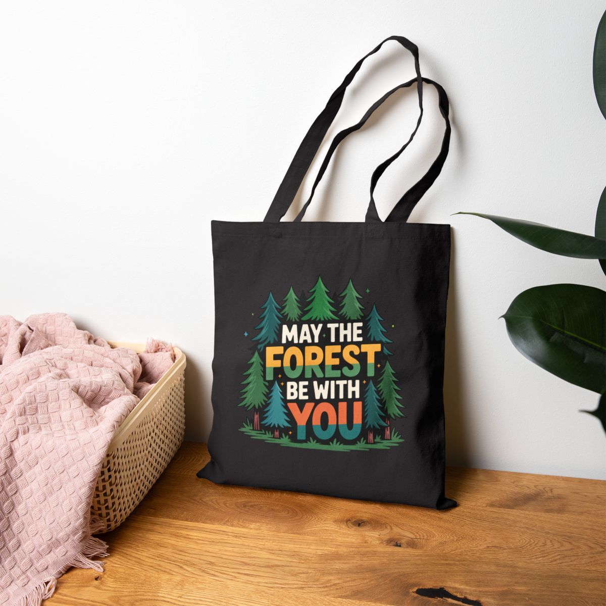 May The Forest Be With You Tote Bag | Pine Tree Cotton Canvas Tote | Funny Camping Market Bag | Nature Lover Gift