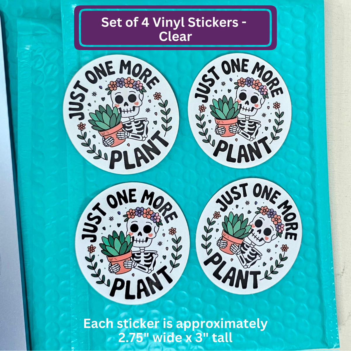 Skeleton Plant Lover Stickers | Just One More Plant Sticker Set of 4