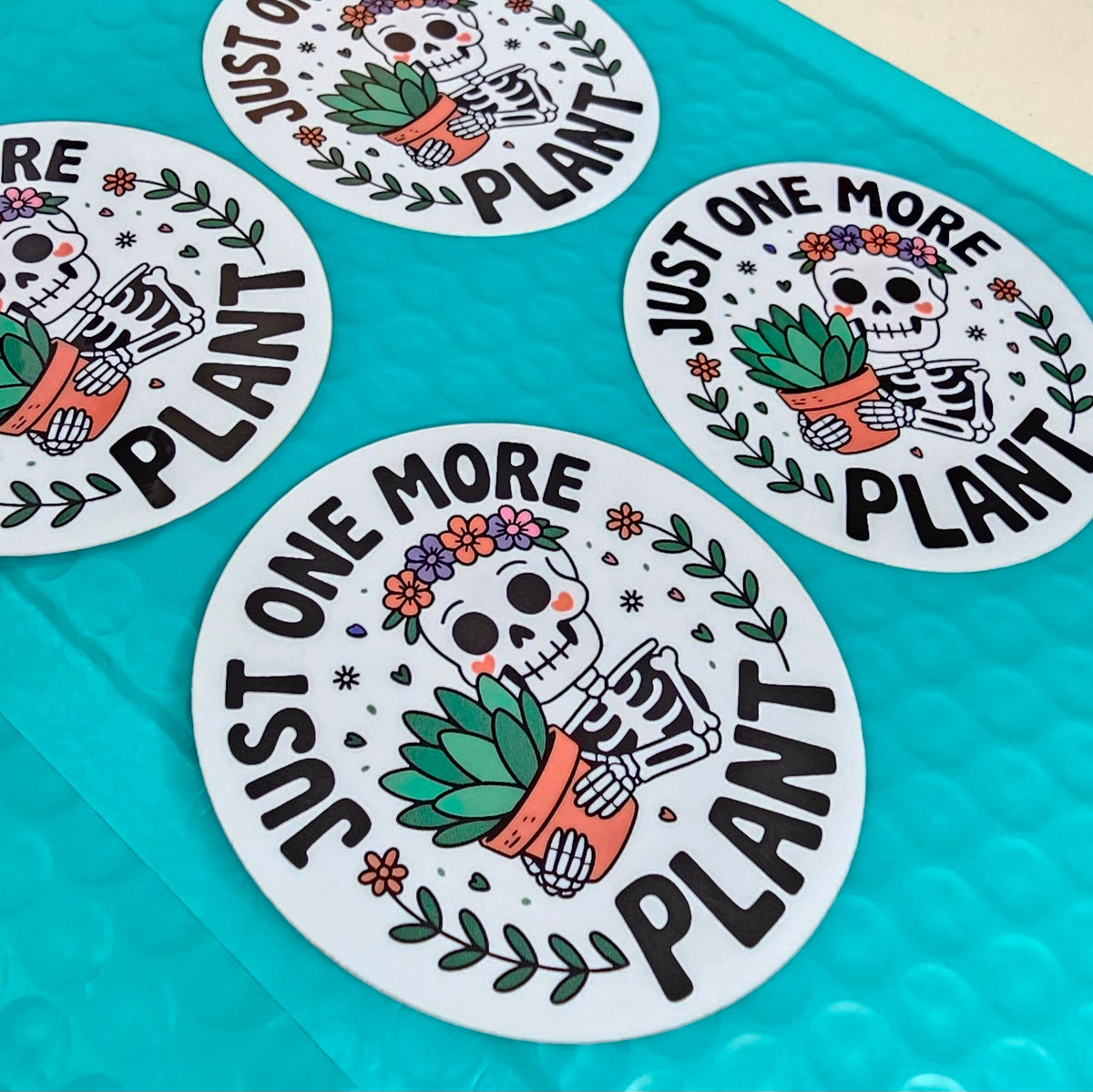 Skeleton Plant Lover Stickers | Just One More Plant Sticker Set of 4