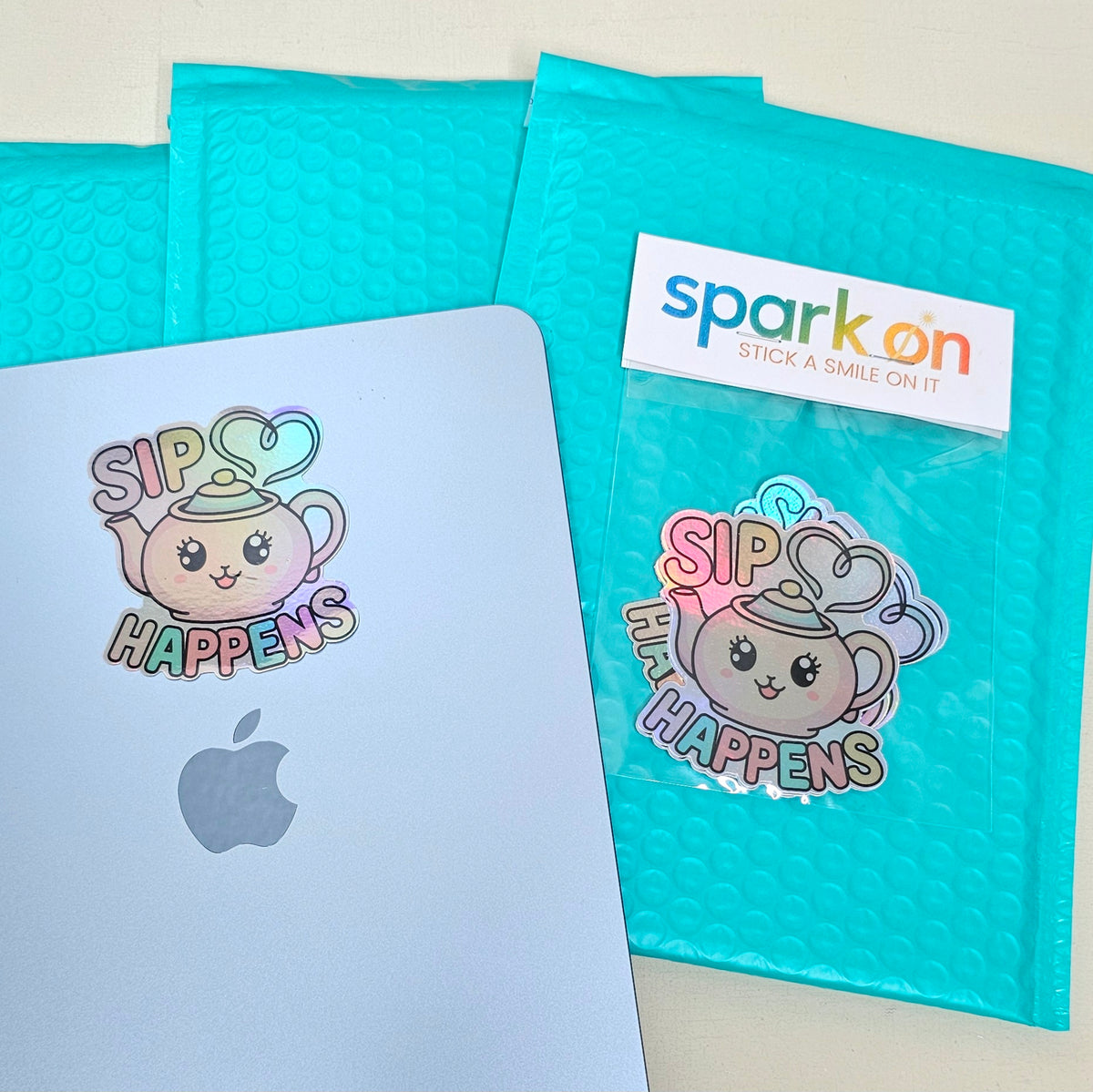 Sip Happens Kawaii Holographic Stickers | Funny Tea Sticker Set | Tea Lover Gift For Her