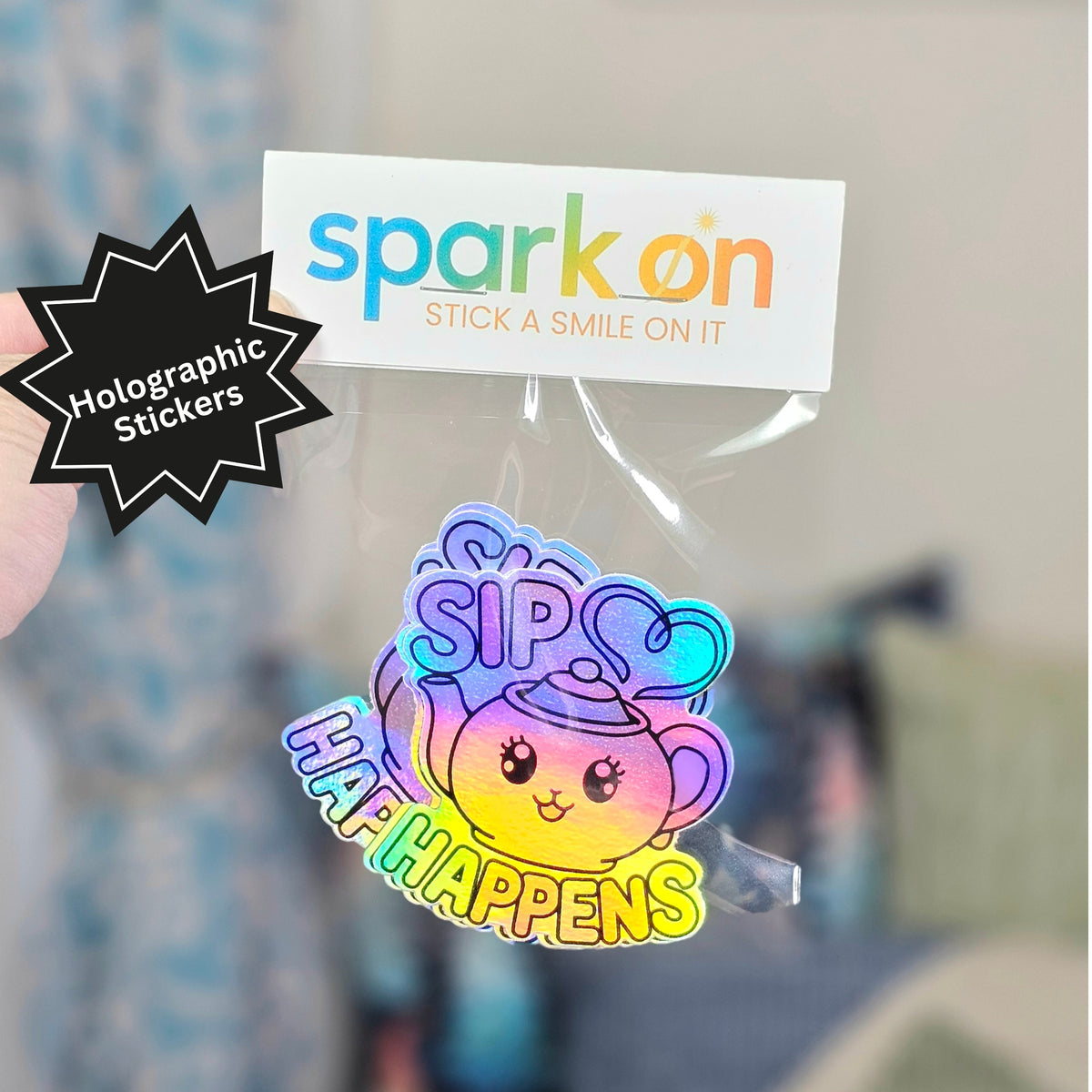 Sip Happens Kawaii Holographic Stickers | Funny Tea Sticker Set | Tea Lover Gift For Her
