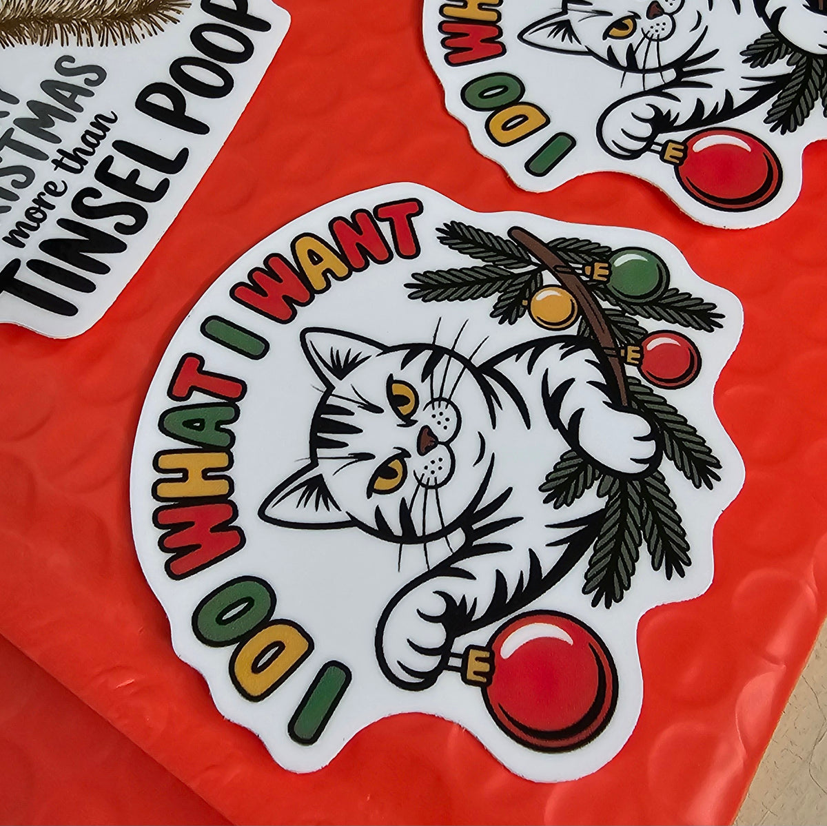 Funny Christmas Cat Stickers |  Cat Lover Sticker Set of 9 | Stocking Stuffer Christmas Decor