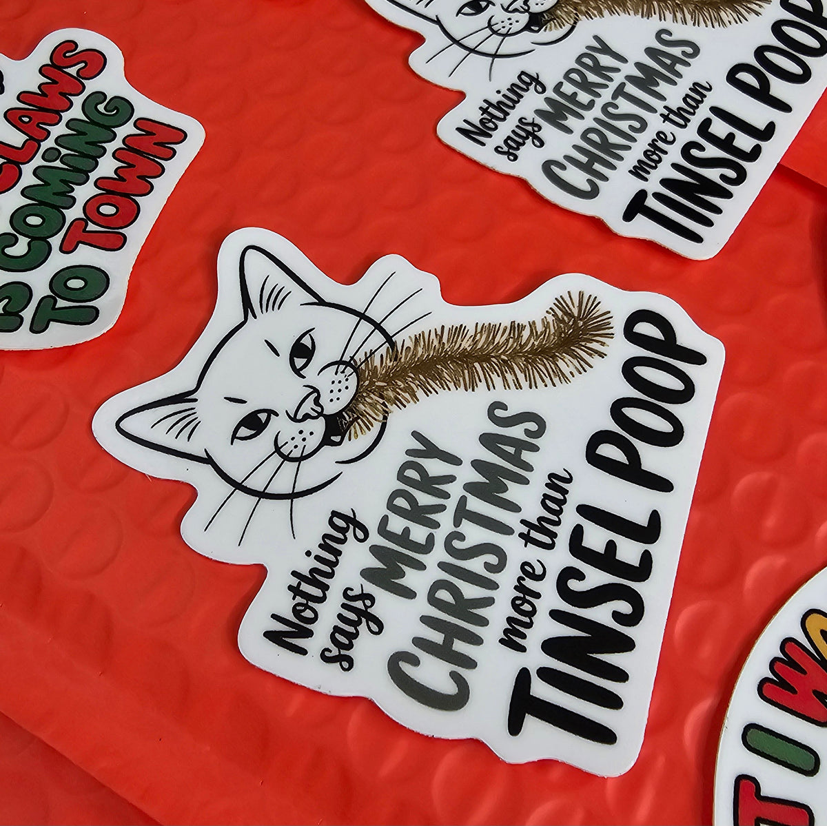 Funny Christmas Cat Stickers |  Cat Lover Sticker Set of 9 | Stocking Stuffer Christmas Decor