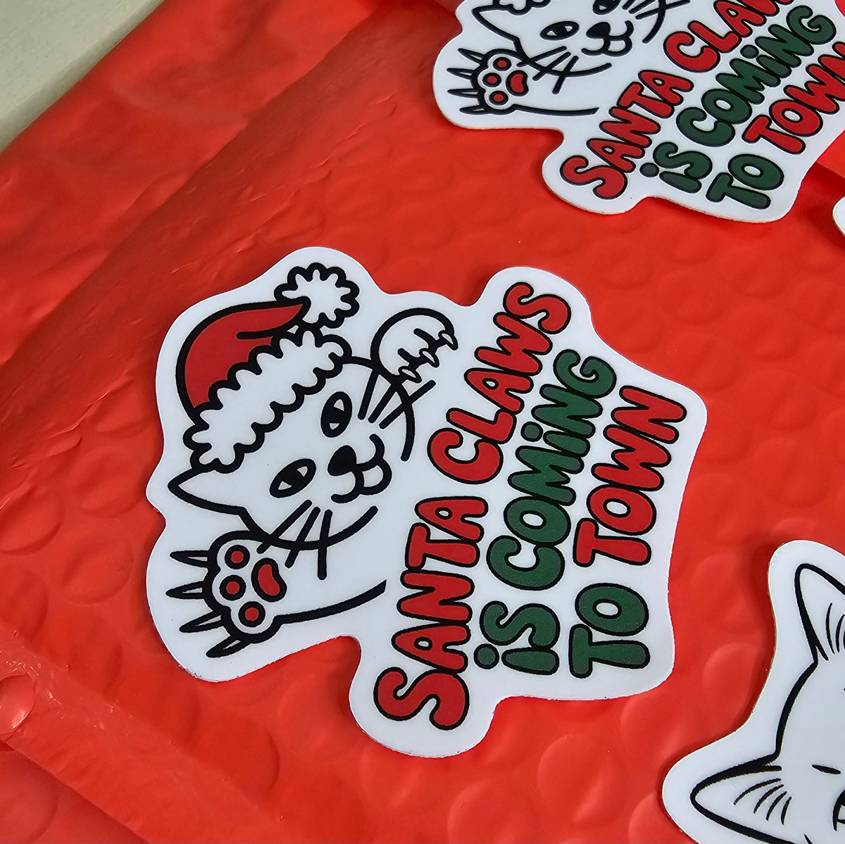 Funny Christmas Cat Stickers |  Cat Lover Sticker Set of 9 | Stocking Stuffer Christmas Decor