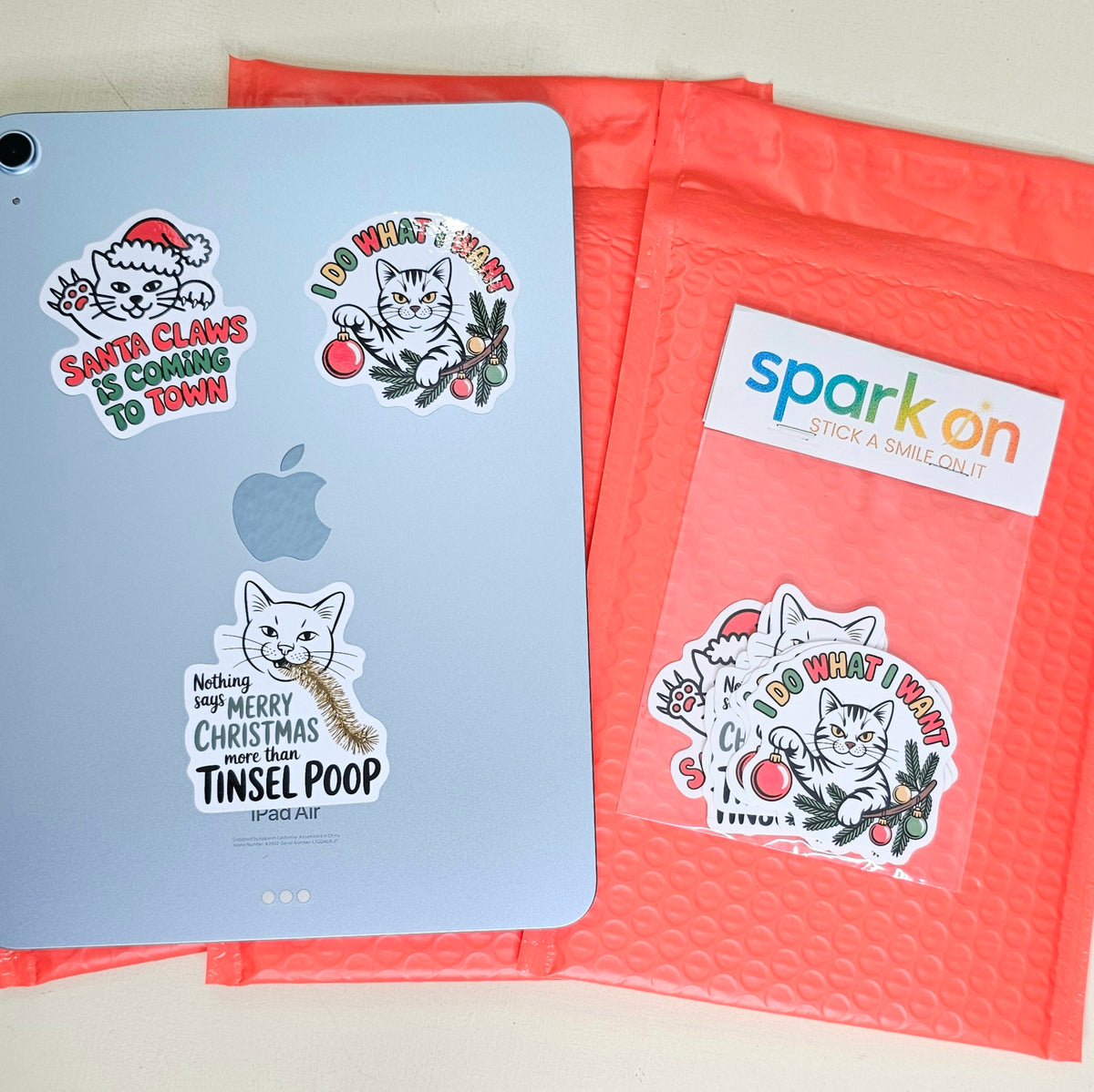 Funny Christmas Cat Stickers |  Cat Lover Sticker Set of 9 | Stocking Stuffer Christmas Decor