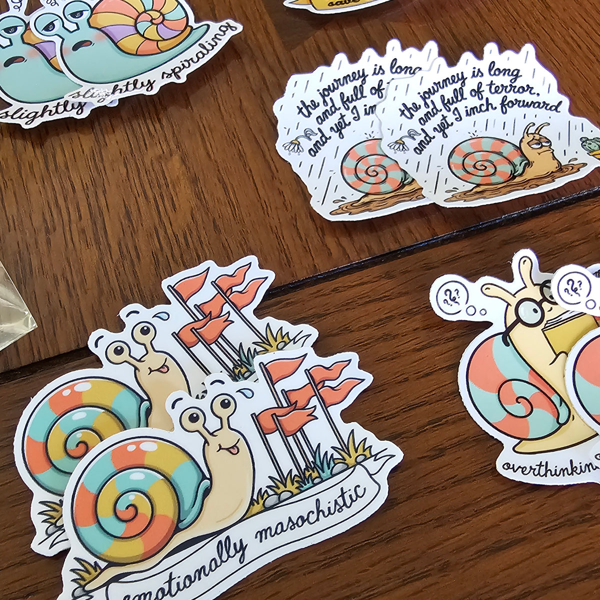 Snarky Snail Sticker Pack | 10 Glossy Stickers | Overthinking Anxiety Stickers |  Mental Health Gift