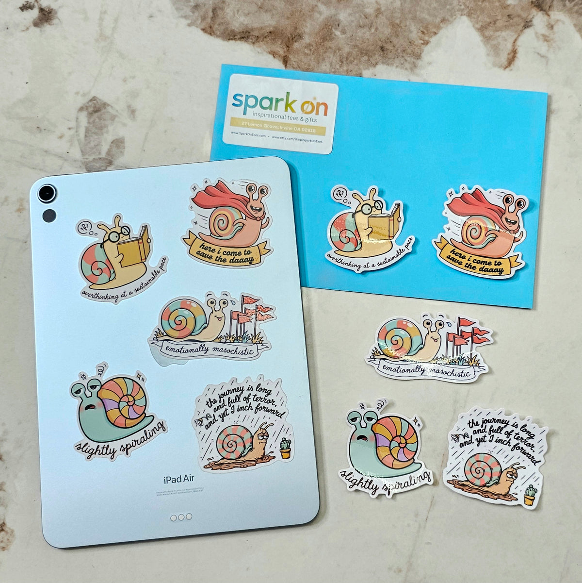 Snarky Snail Sticker Pack | 10 Glossy Stickers | Overthinking Anxiety Stickers |  Mental Health Gift