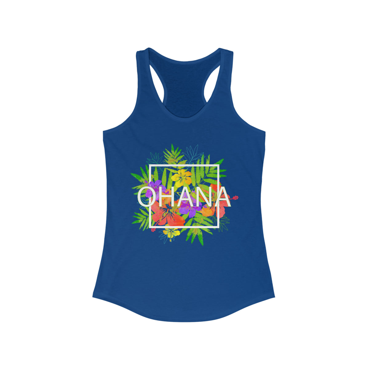 Ohana Means Family Beach Bum Tropical Shirt | Hawaii Life Shirt | Graphic Tees | Women's Slim-fit Racerback Tank Top